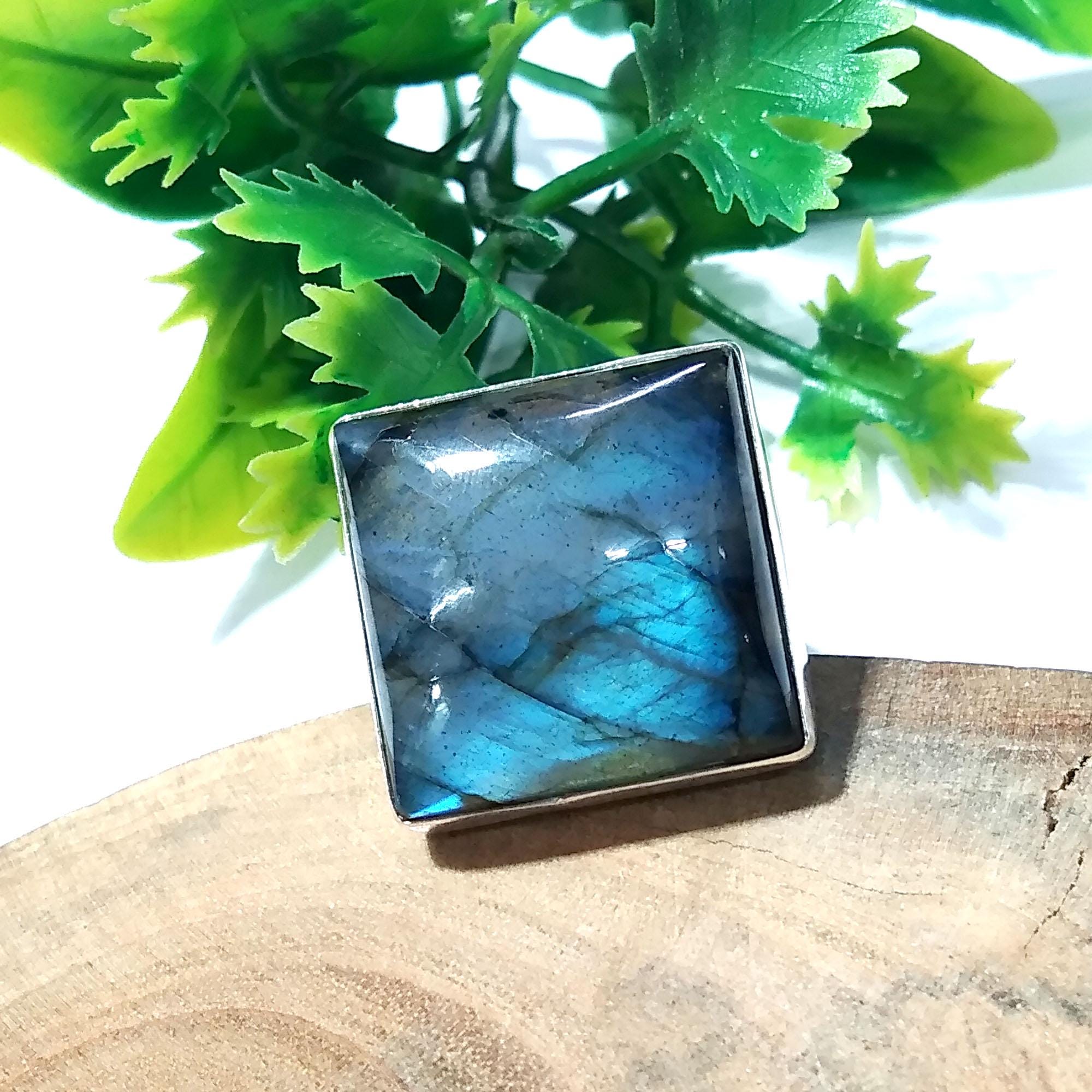 Natural Labradorite Blue Fire Gemstone Ring, 925 Solid Sterling Silver Ring, Labradorite Stone Size 20x20 mm Gift Mother’s day Ring